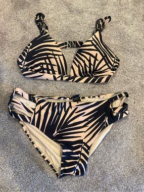 Palm-Print Beige & Black Bikini Set - Women Swim Bikini